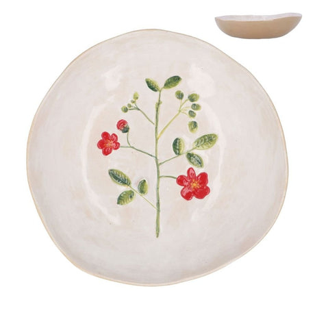 Gisela Graham 23cm Stoneware Red Flower Pasta Bowl - Old Railway Line Garden Centre