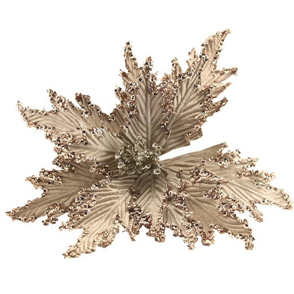 Gisela Graham 32cm Pale Gold Fabric Poinsettia Clip