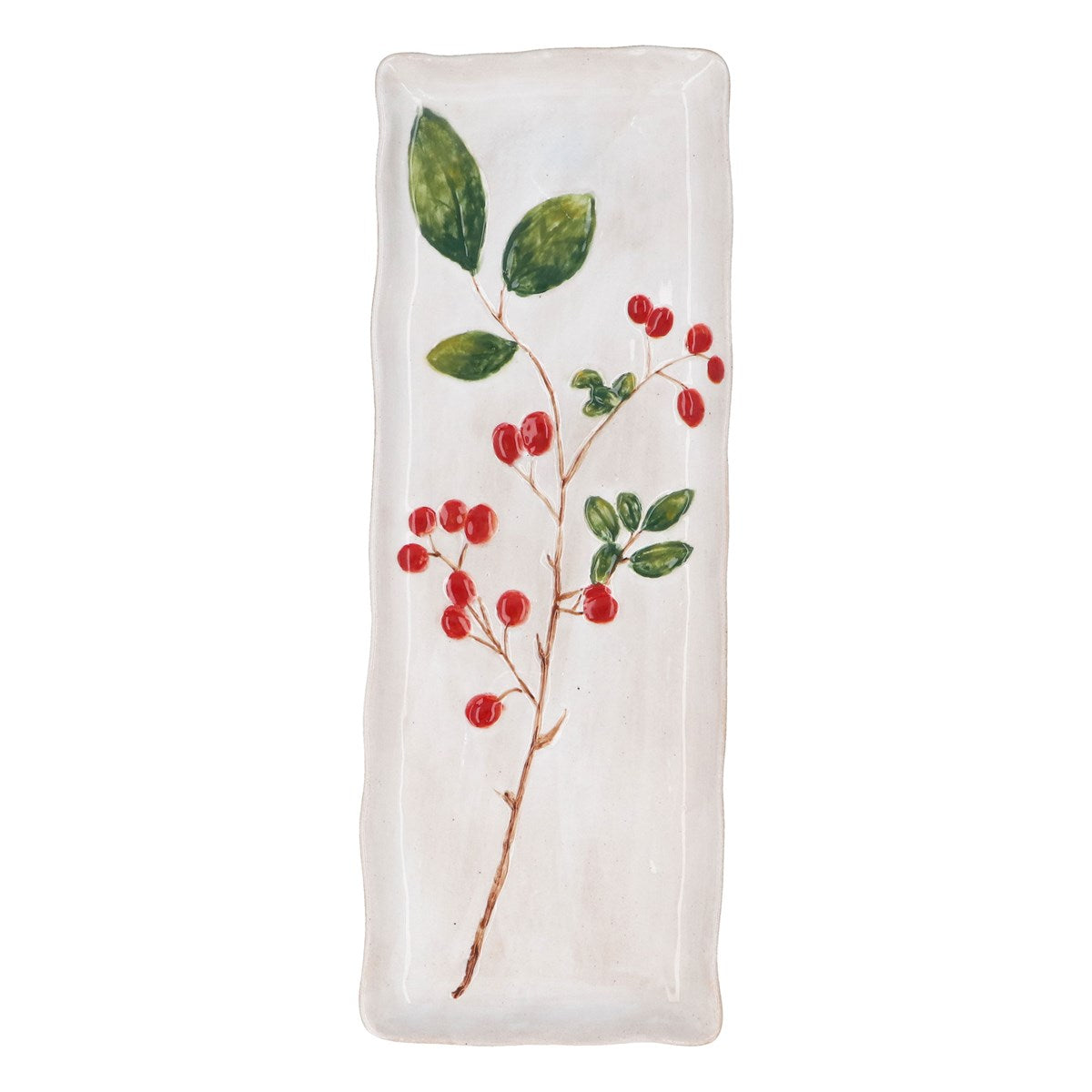 Gisela Graham 37cm Red Berries Stoneware Rectangular Plate