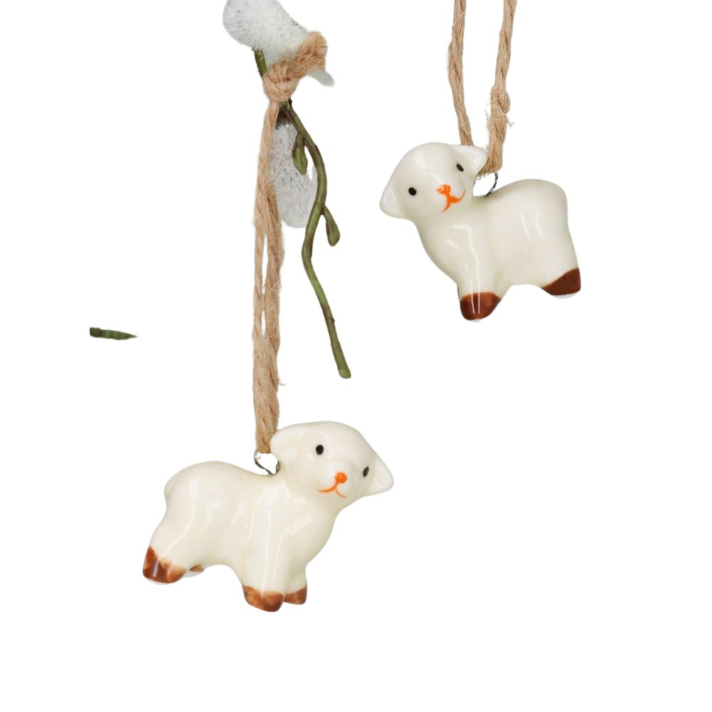 Gisela Graham 3cm Ceramic Lamb Hanging Decoration (Choice of 2)