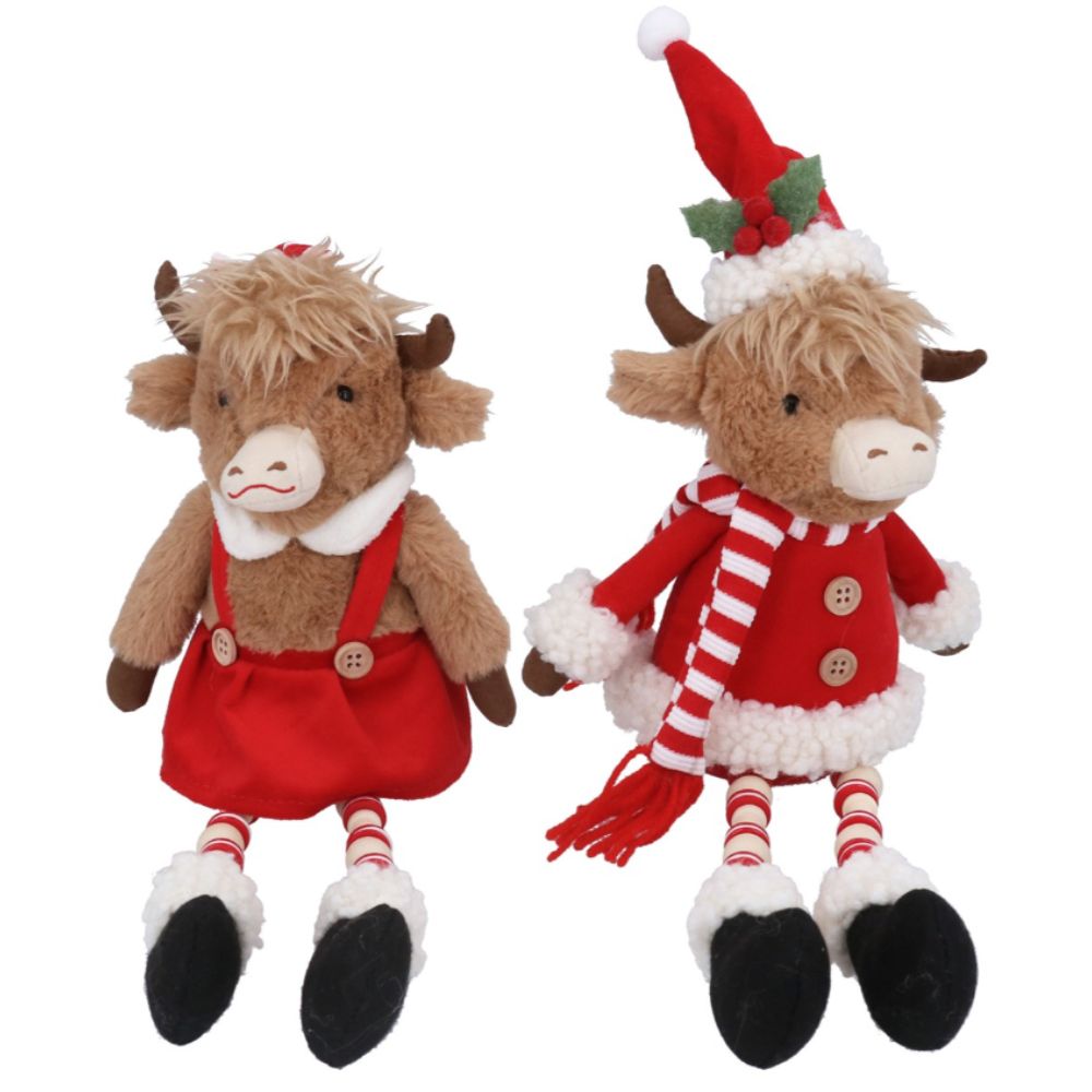 Gisela Graham 52cm Festive Highland Cow Shelf Sitter (Choice of 2)