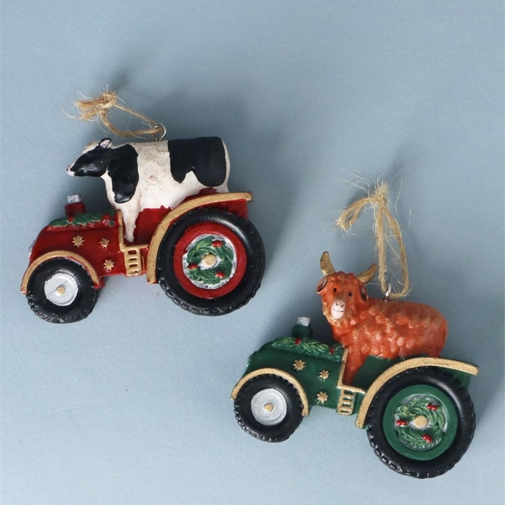 Gisela Graham 6cm Cows on Tractors Hanging Decoration - (Choice of 2)