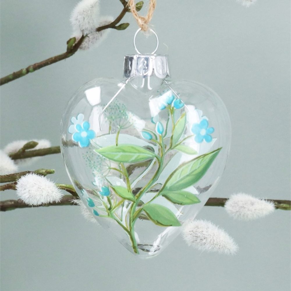 Gisela Graham 6cm Glass Meadow Heart Hanging Decoration