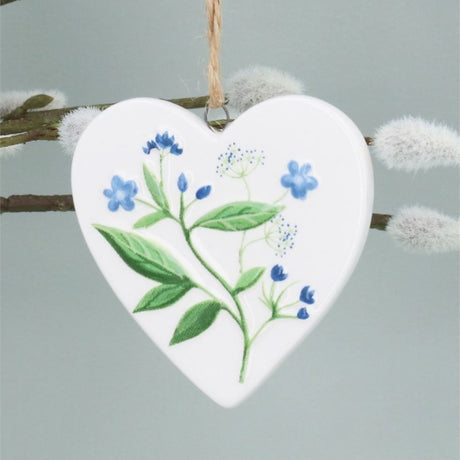 Gisela Graham 6cm Meadow Ceramic Heart Hanging Decoration - Old Railway Line Garden Centre