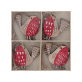 Gisela Graham 6cm Wooden Painted Robin Hanging Decoration - (Set of 8)
