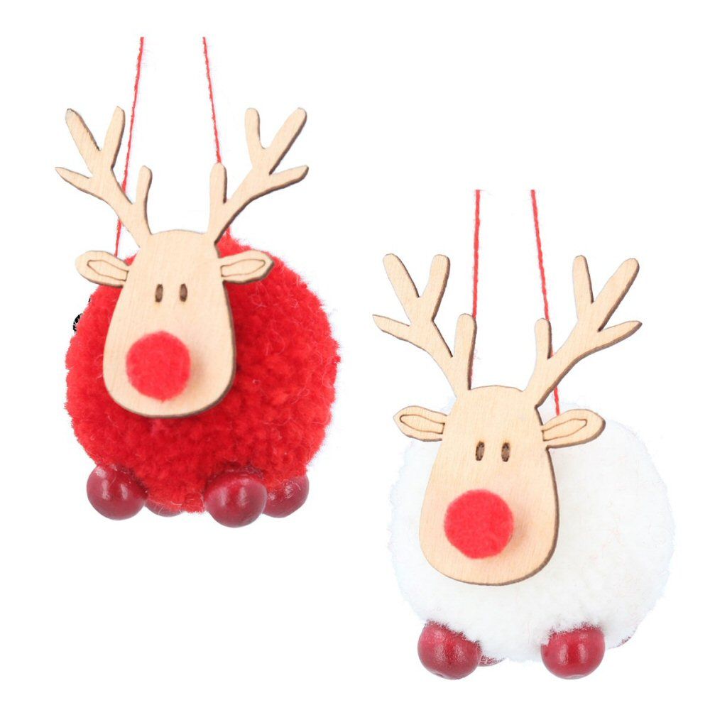 Gisela Graham 6cm Wool Ball Reindeer Decoration - (Choice of 2)
