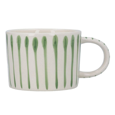 Gisela Graham 7cm Green Striped Stoneware Mug - Old Railway Line Garden Centre