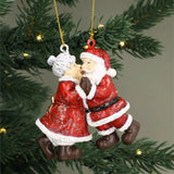 Gisela Graham 7cm Mr & Mrs Claus Kissing Hanging Decoration - Red
