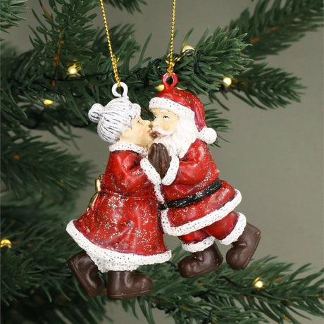 Gisela Graham 7cm Mr & Mrs Claus Kissing Hanging Decoration - Red