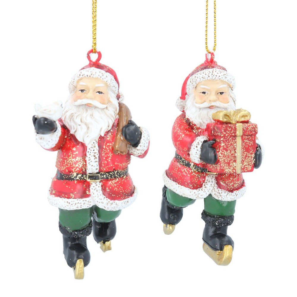 Gisela Graham 7cm Resin Skating Santa Decoration (Choice of 2)