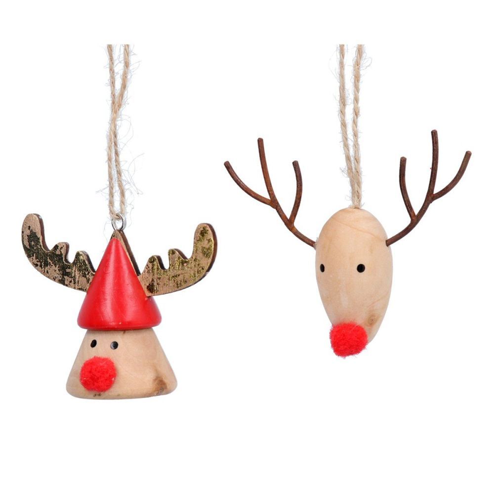 Gisela Graham 7cm Wooden Reindeer Head Hanging Decoration (Choice of 2)
