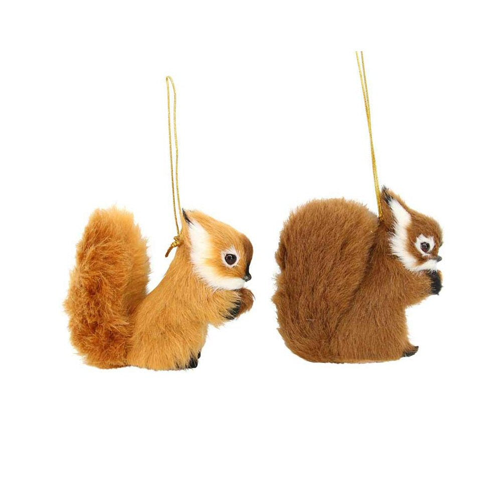 Gisela Graham 8.5cm Fur Squirrel Christmas Tree Decoration - (Choice of 2)