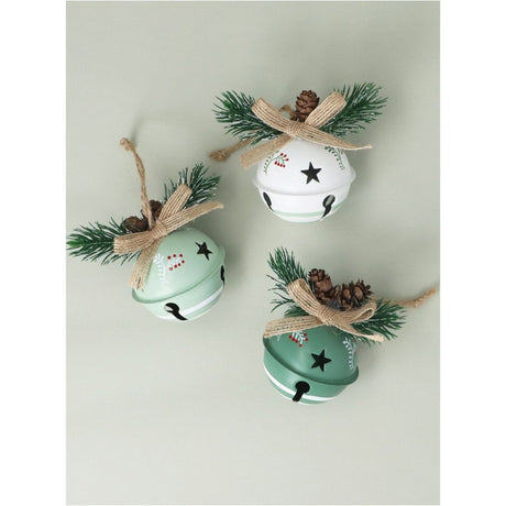 Gisela Graham 8cm Festive Bells with Fir Sprig - Green/White - (Choice of 3)