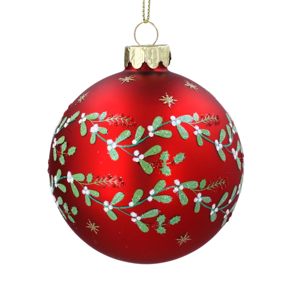 Gisela Graham 8cm Red Mistletoe Glass Bauble