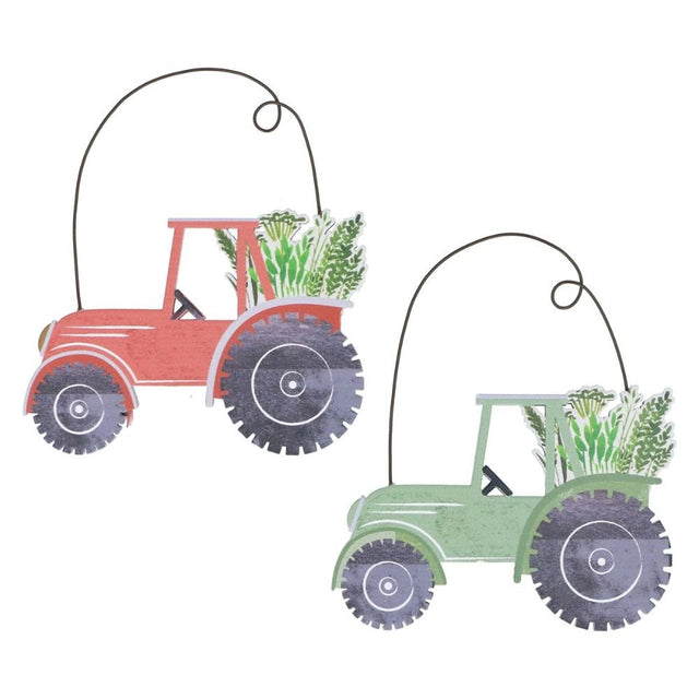 Gisela Graham 8cm Wooden Tractor Hanging Decoration (Choice of 2) - Old Railway Line Garden Centre