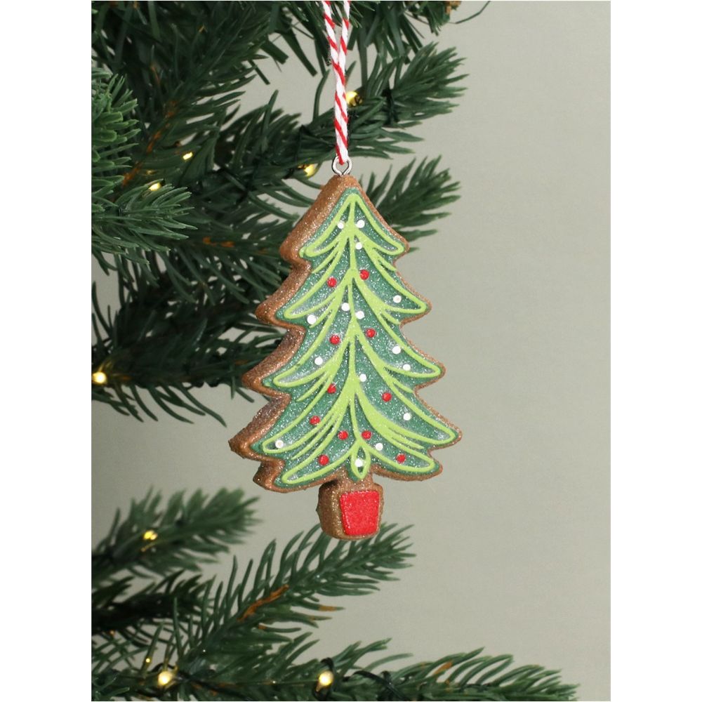 Gisela Graham 8cm Xmas Tree Gingerbread Decoration - Green