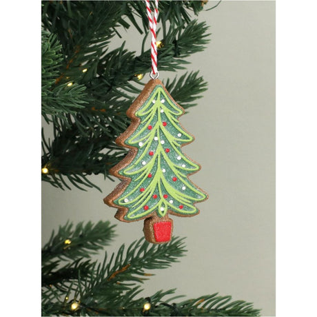 Gisela Graham 8cm Xmas Tree Gingerbread Decoration - Green