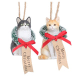 Gisela Graham 9cm Resin Cats with Wreaths Hanging Decoration - (Choice of 2)