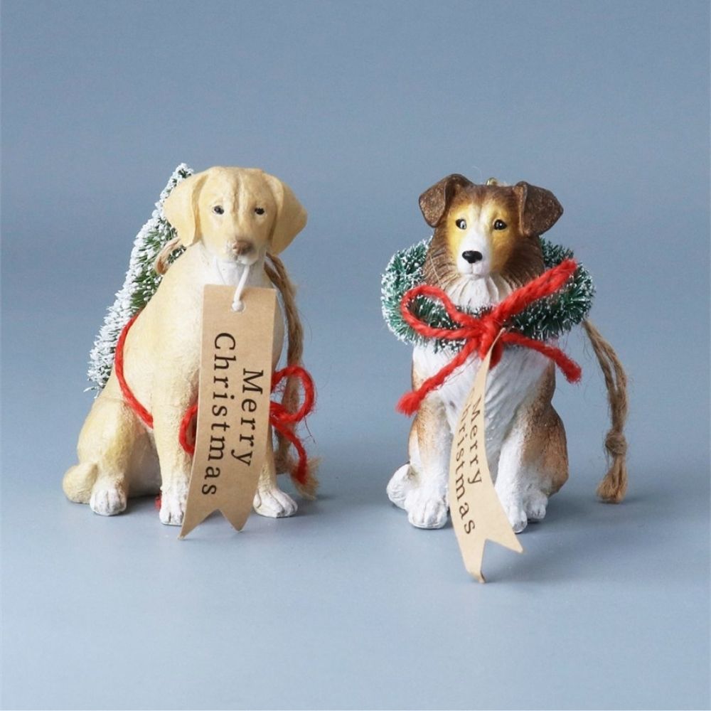 Gisela Graham 9cm Resin Dogs with Wreaths Hanging Decoration - (Choice of 2)