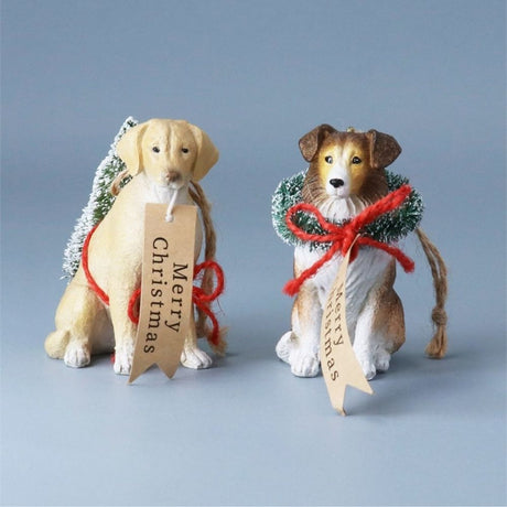 Gisela Graham 9cm Resin Dogs with Wreaths Hanging Decoration - (Choice of 2)