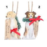 Gisela Graham 9cm Resin Dogs with Wreaths Hanging Decoration - (Choice of 2)