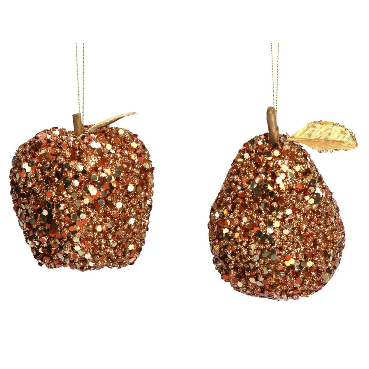 Gisela Graham 9cm Sequin Fruit Decoration - Copper - (Choice of 2)