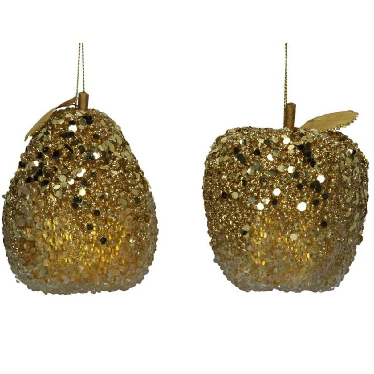 Gisela Graham 9cm Sequin Fruit Decoration - Warm Gold (Choice of 2)