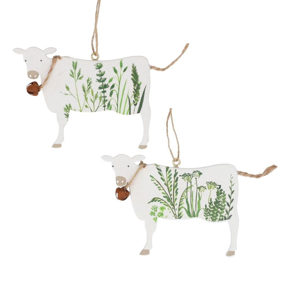 Gisela Graham 9cm Wooden Cow Hanging Decoration (Choice of 2) - Old Railway Line Garden Centre