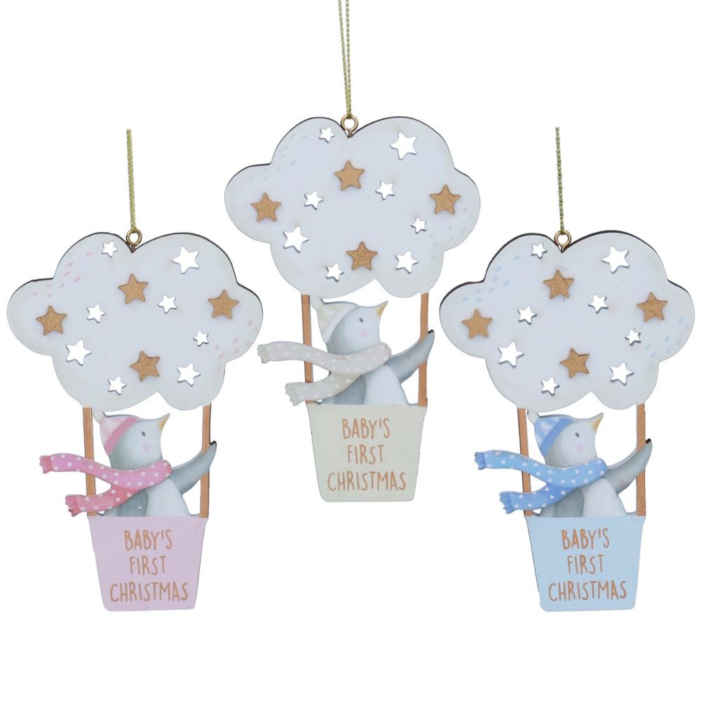 Gisela Graham Baby's First Christmas Penguin in Cloud Decoration (Choice of 3)