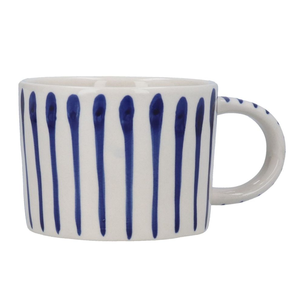 Gisela Graham 7cm Blue Striped Stoneware Mug