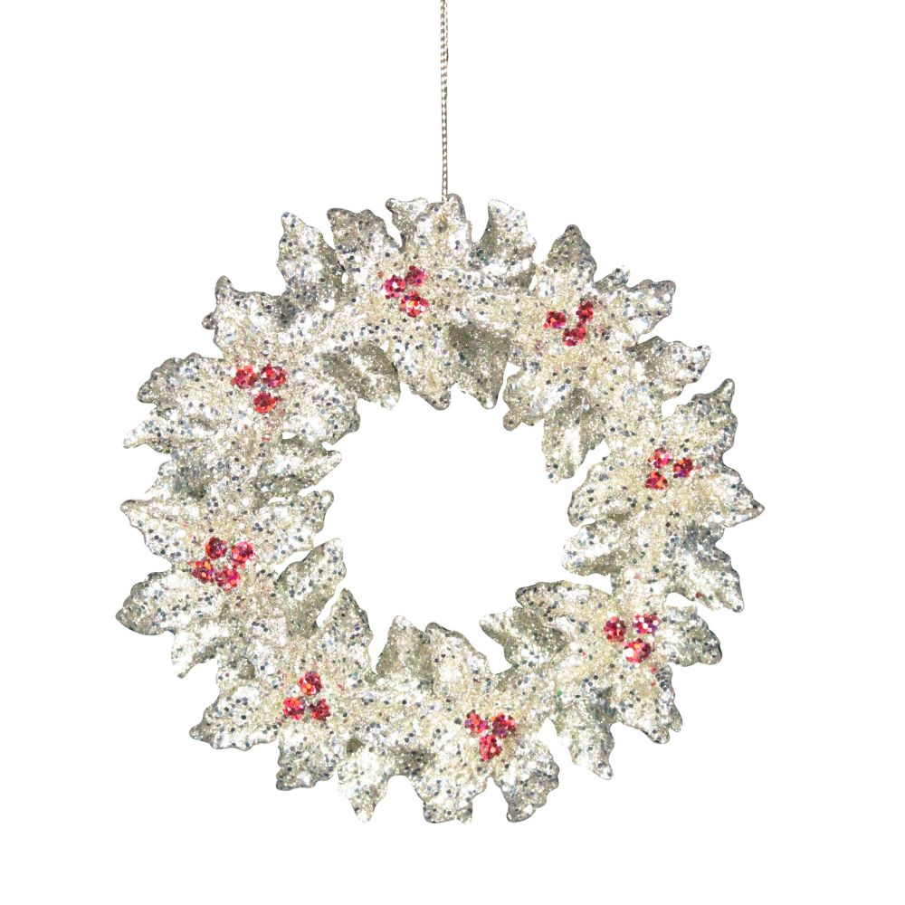 Gisela Graham Clear, Gold & Red Holly Wreath Decoration