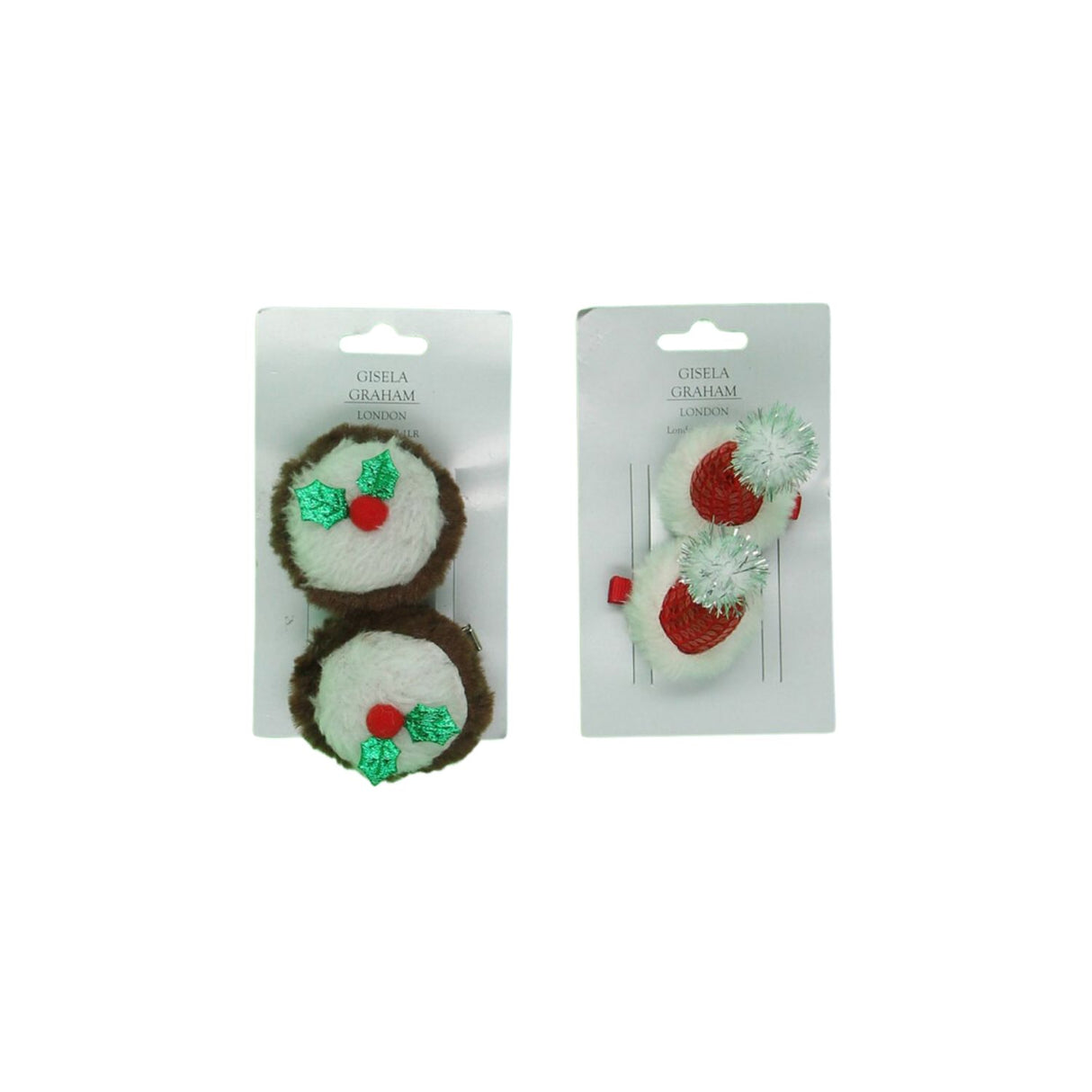 Gisela Graham Fabric Christmas Pudding/ Santa Hat Hair Clip Pack (Choice of 2)