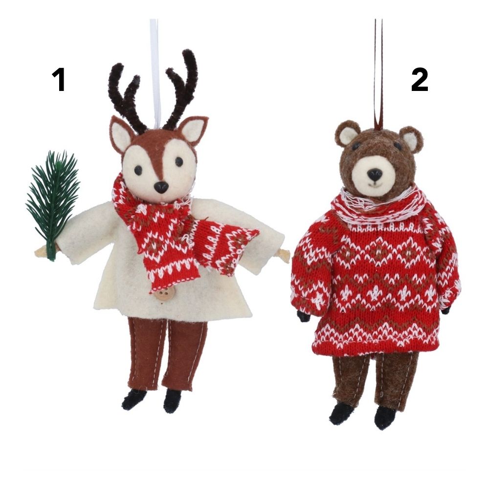 Gisela Graham Fabric Reindeer/Bear in Jumper Hanging Decoration - (Choice of 2)