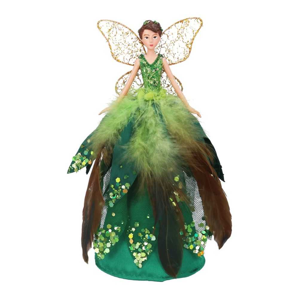 Gisela Graham Feather Fairy Tree Topper - Green