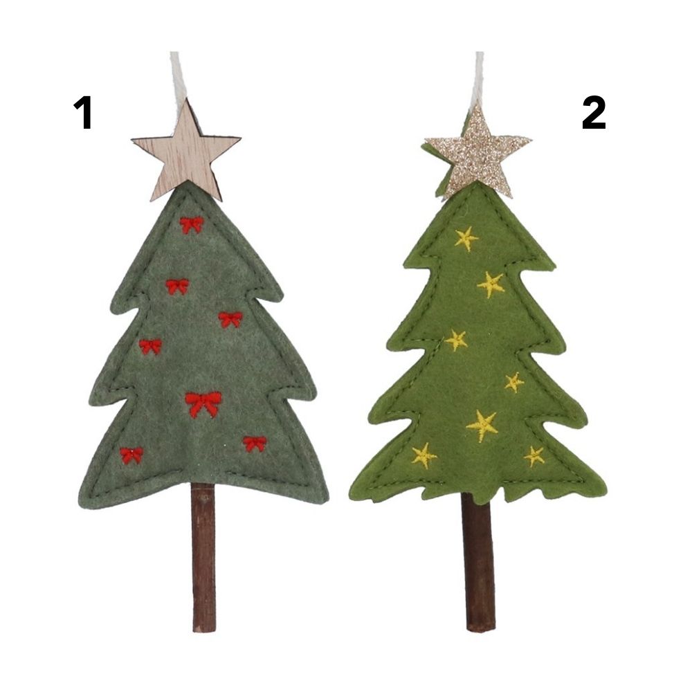 Gisela Graham Felt Christmas Tree Hanging Decoration - Green (Choice of 2)