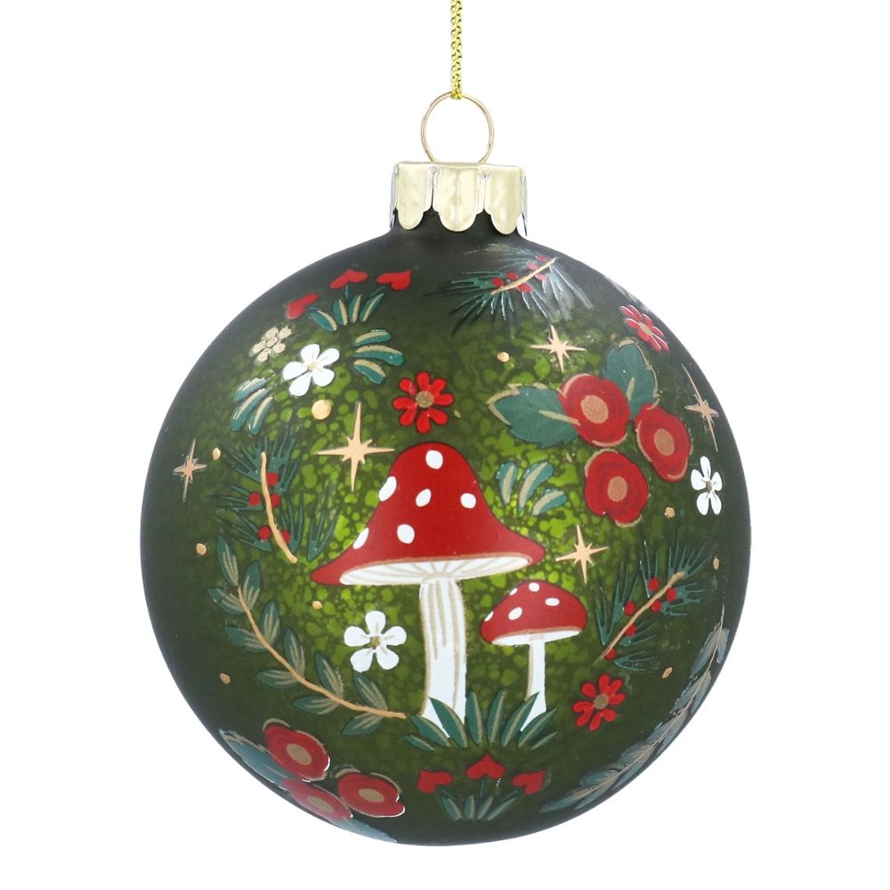 Gisela Graham 8cm Glass Toadstool Bauble - Antique Green