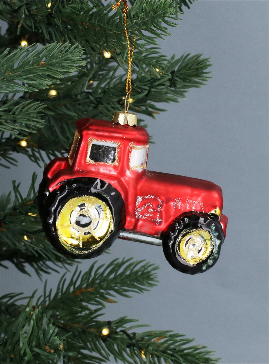 Gisela Graham Glass Tractor Hanging Decoration - Red