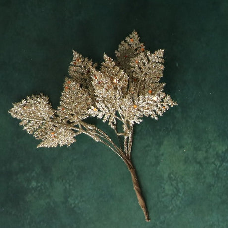 Gisela Graham Gold Glitter Leaf Pick