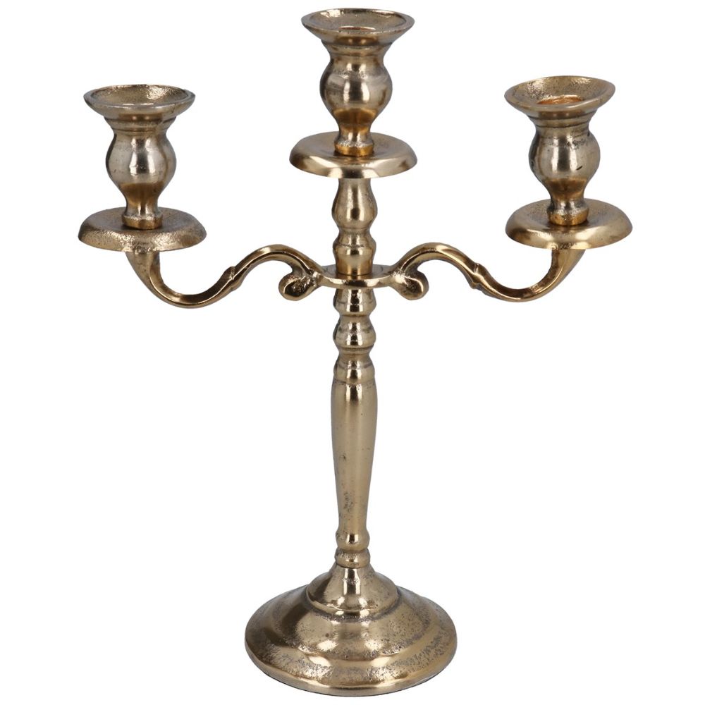 Gisela Graham Gold Metal Three Branch Candelabra