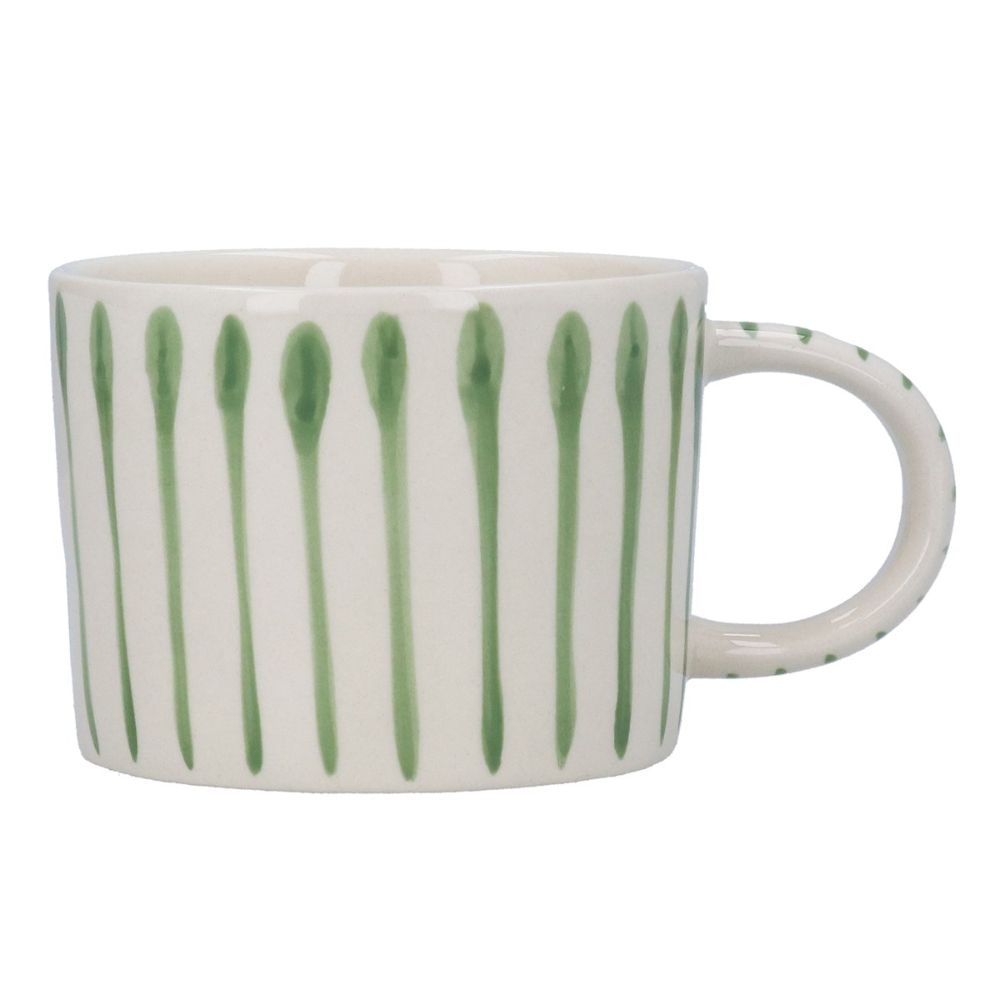 Gisela Graham 7cm Green Striped Stoneware Mug