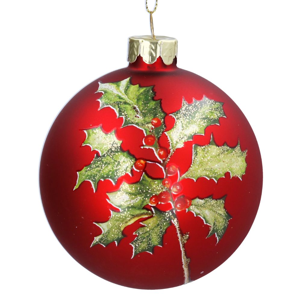 Gisela Graham  Holly Matt Red Glass Bauble