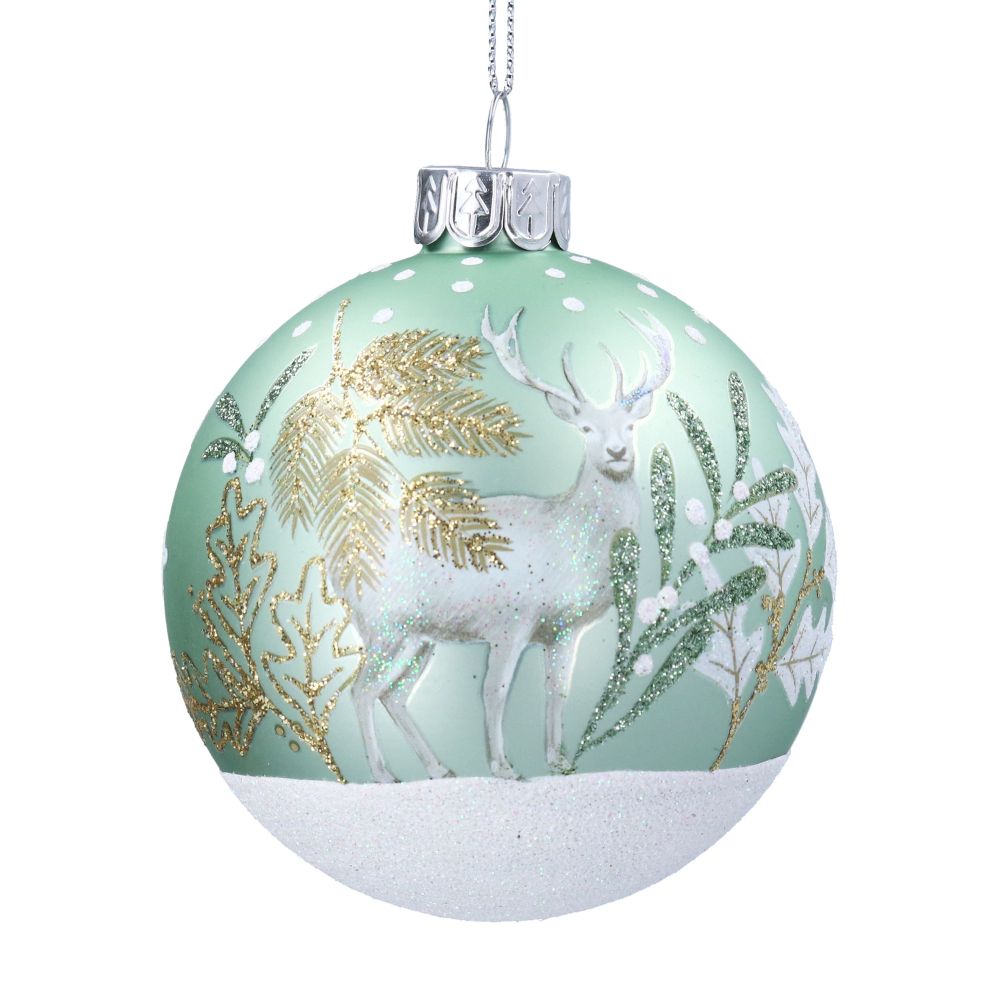 Gisela Graham Light Green Stag Glass Bauble