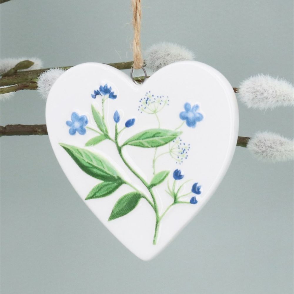 Gisela Graham 6cm Meadow Ceramic Heart Hanging Decoration