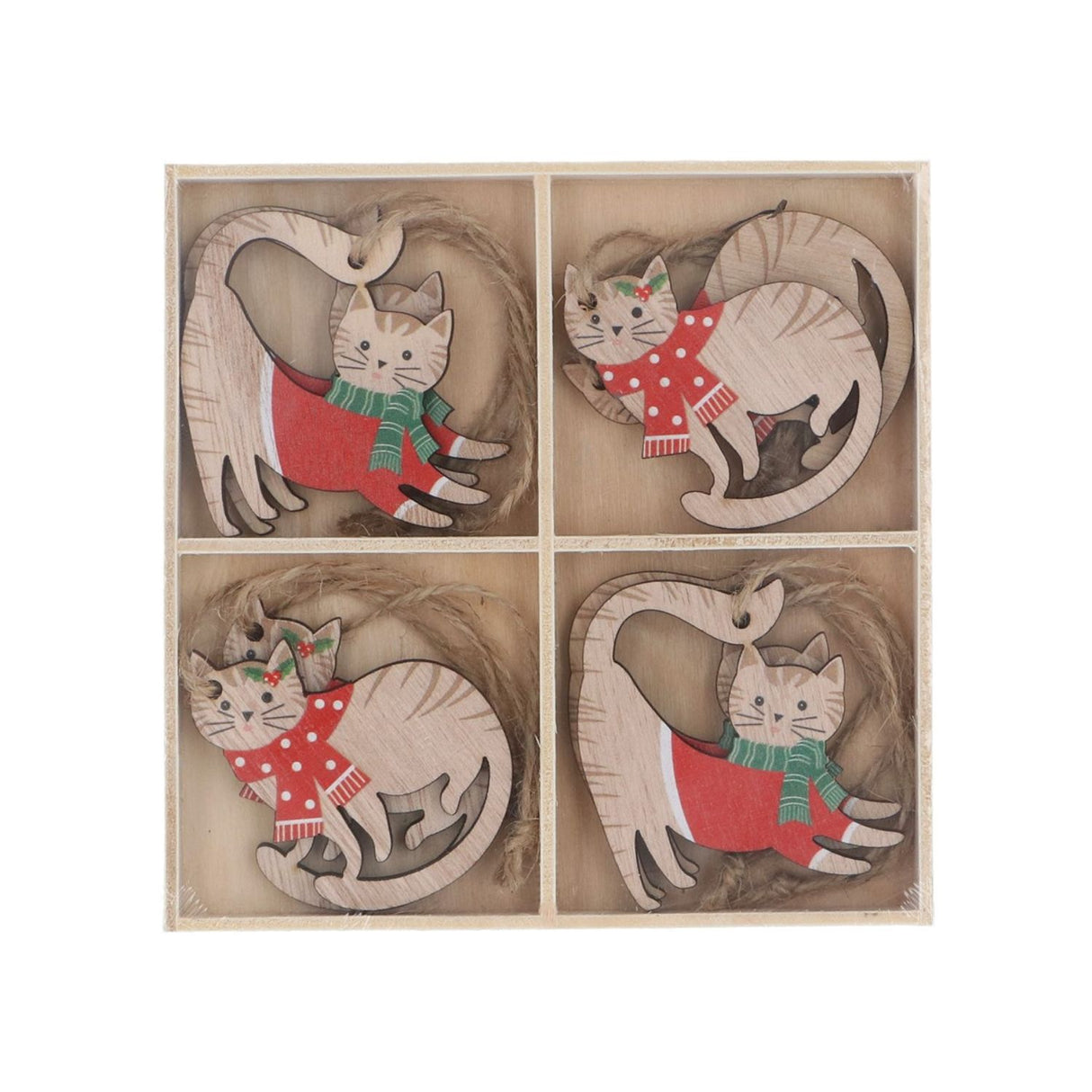 Gisela Graham Painted Wooden Cat Hanging Decorations - (Pack of 8)