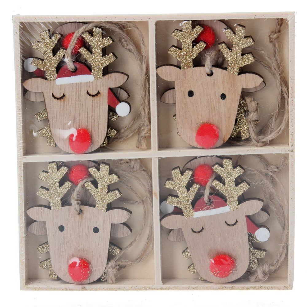 Gisela Graham Reindeer Head Hanging Decoration - (Pack of 8)