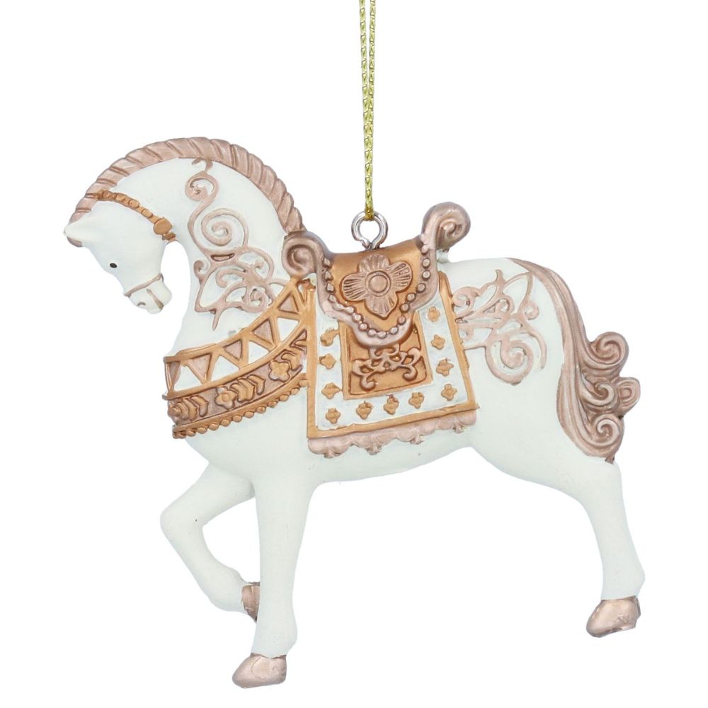 Gisela Graham Resin Fancy Horse Hanging Decoration - Cream/Gold - 10297