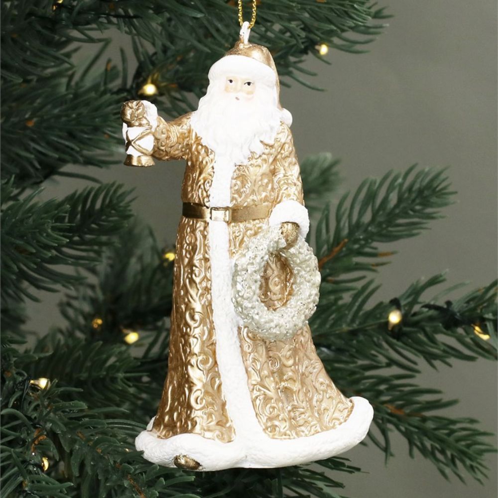 Gisela Graham Resin Santa Hanging Decoration - Gold