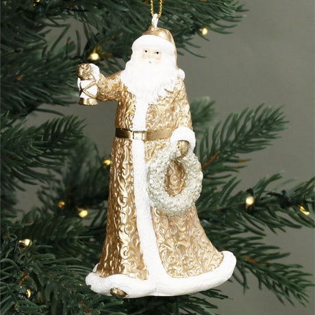 Gisela Graham Resin Santa Hanging Decoration - Gold