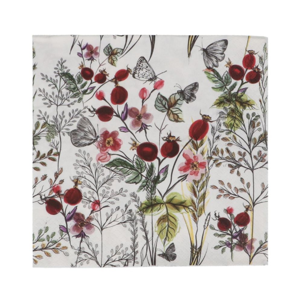 Gisela Graham Rosehip & Butterfly Paper Napkins - Pack of 20