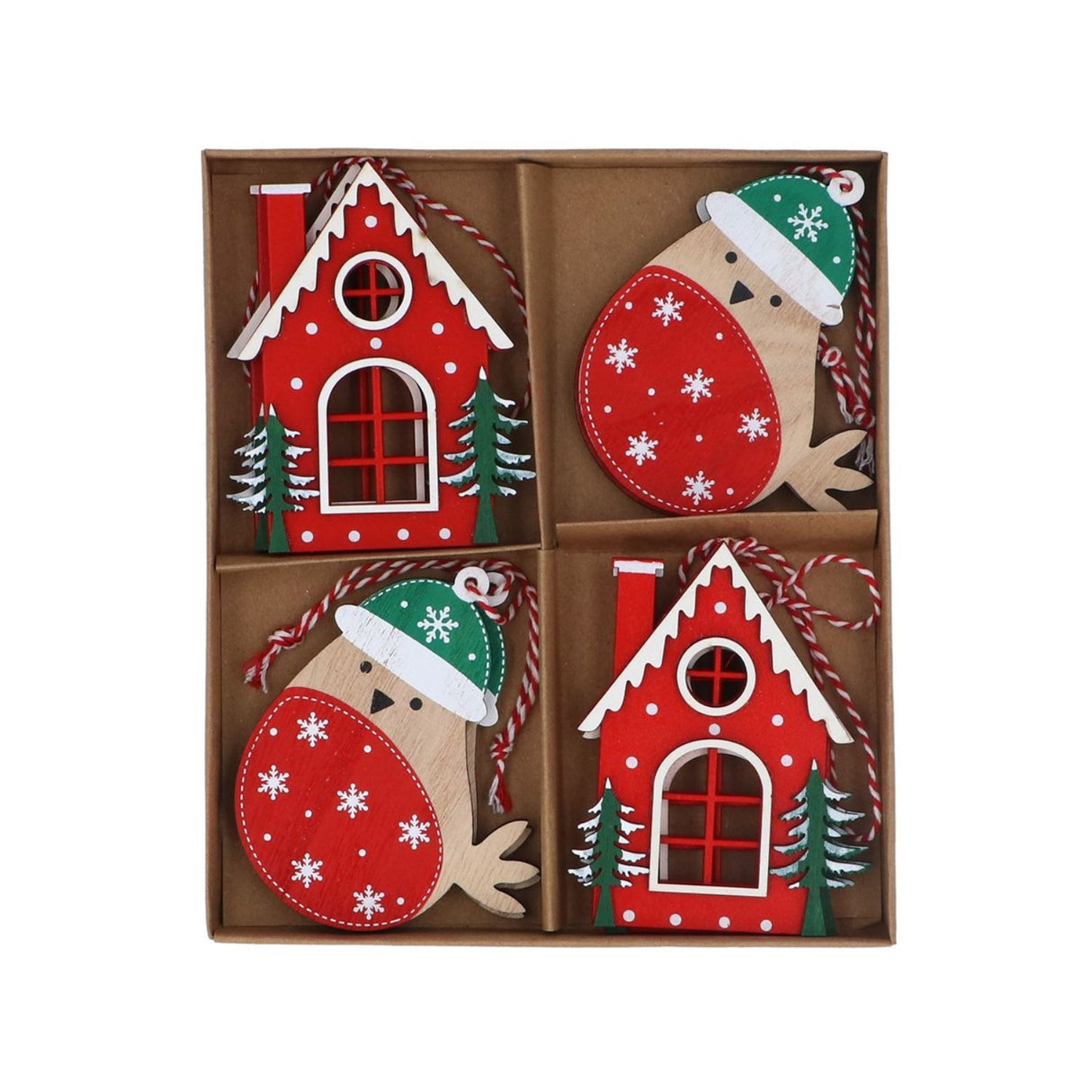 Gisela Graham Scandi Style House/ Robin Wooden Decoration - (Pack of 8)